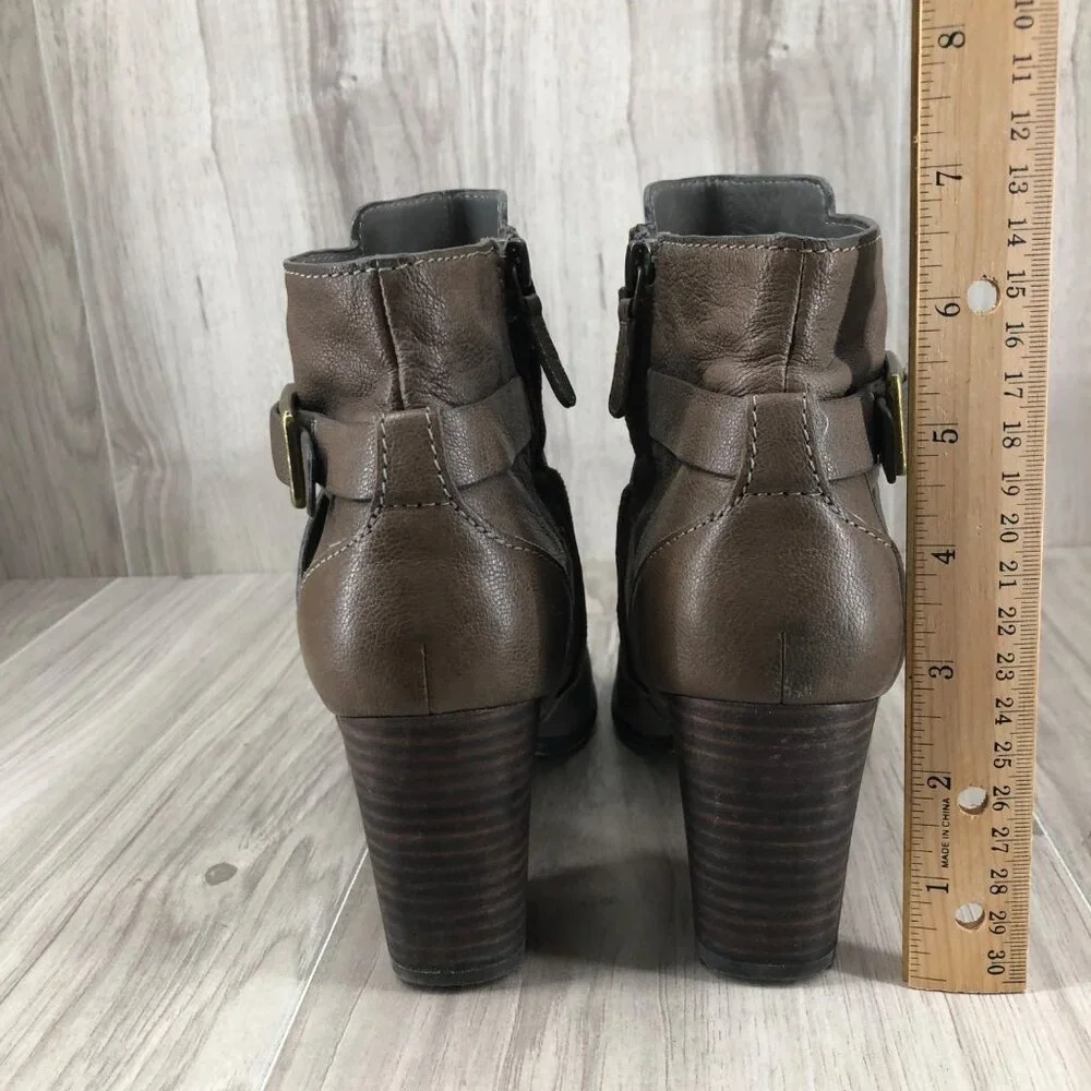 Cole Haan Ankle Boots Womens 7.5B Taupe Brown Leather Zip Booties